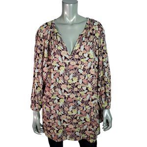 Ava & Viv Top Plus Size 2X Peasant V-Neck Long Sleeve Pullover Casual Pink‎